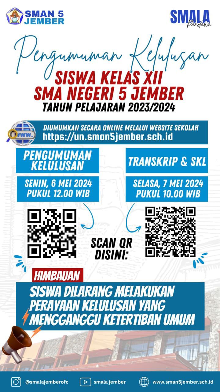 PENGUMUMAN KELULUSAN KELAS XII SMA NEGERI 5 JEMBER