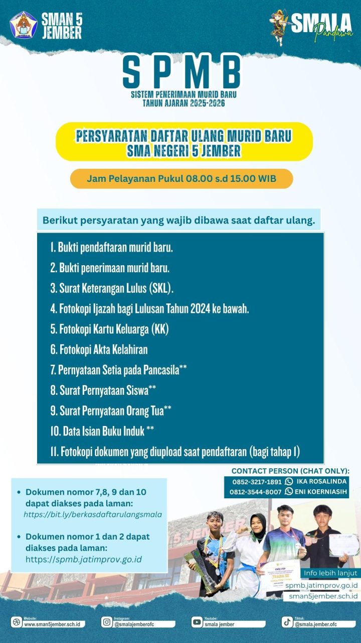 PENGUMUMAN DAFTAR ULANG SMAN 5 JEMBER